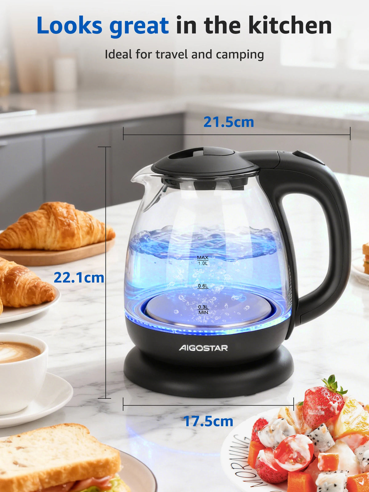 Glas-Wasserkocher 1 Liter mit LED