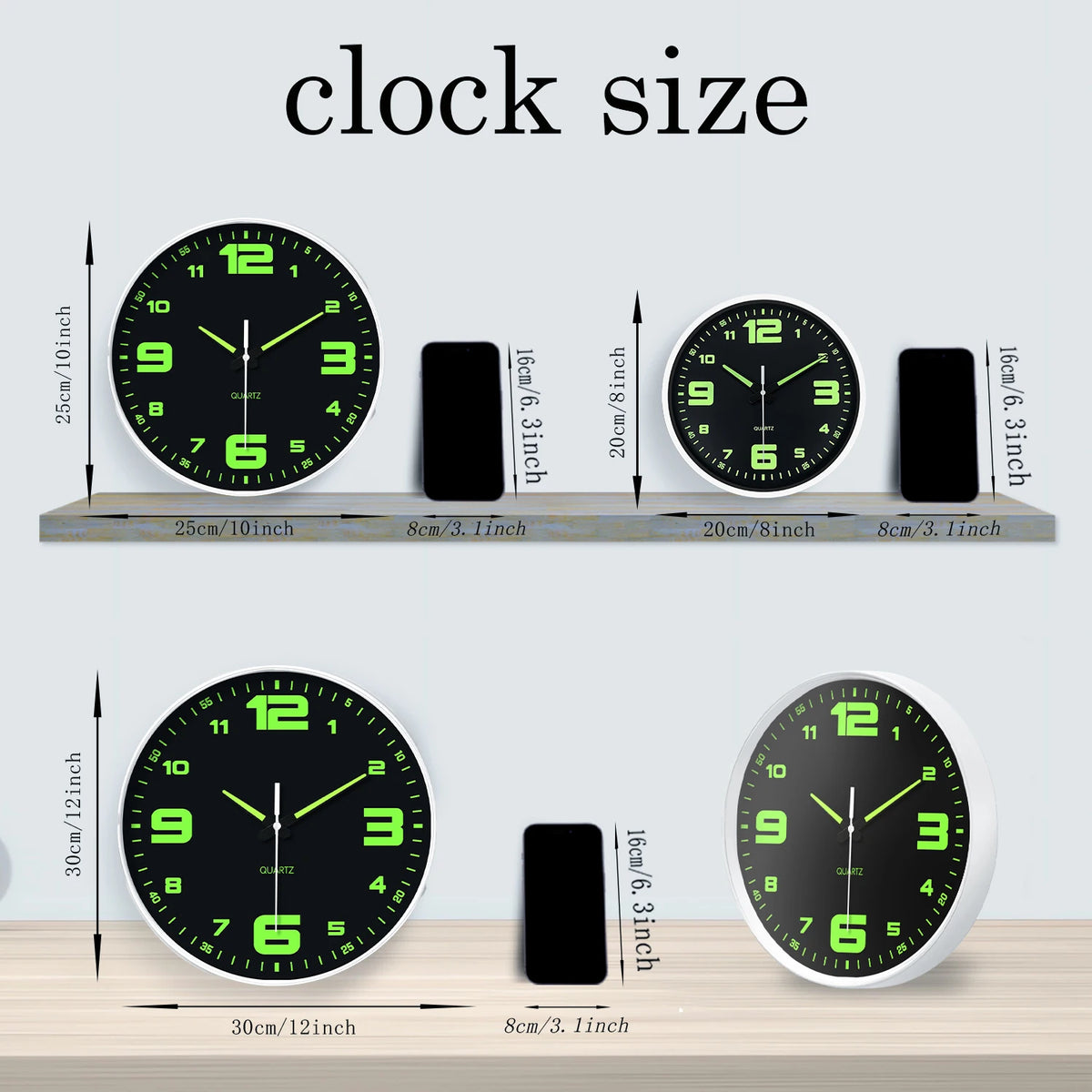 Wanduhr lautlos mit Leuchtziffern