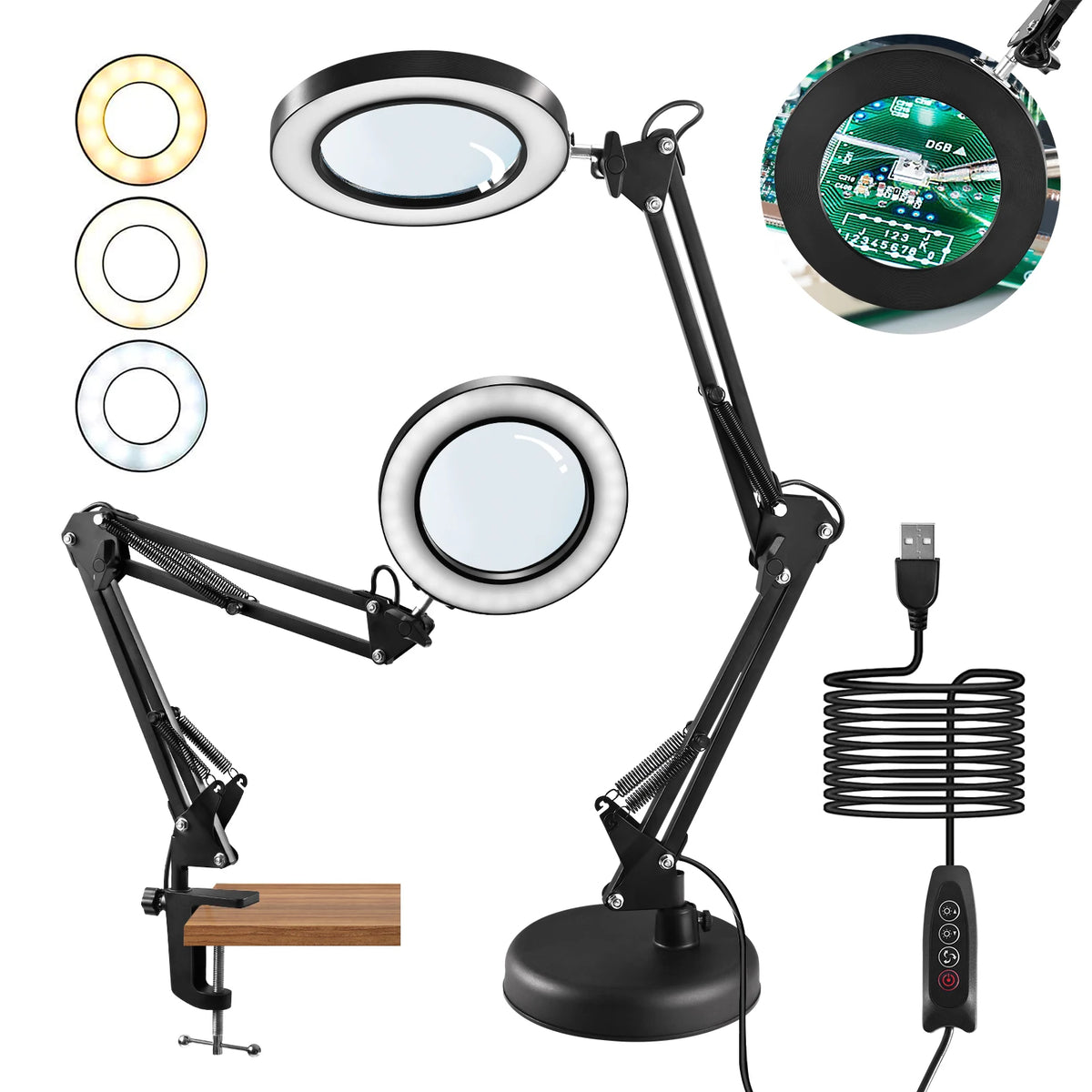 LED-Lupenlampe mit Ständer und Klemme