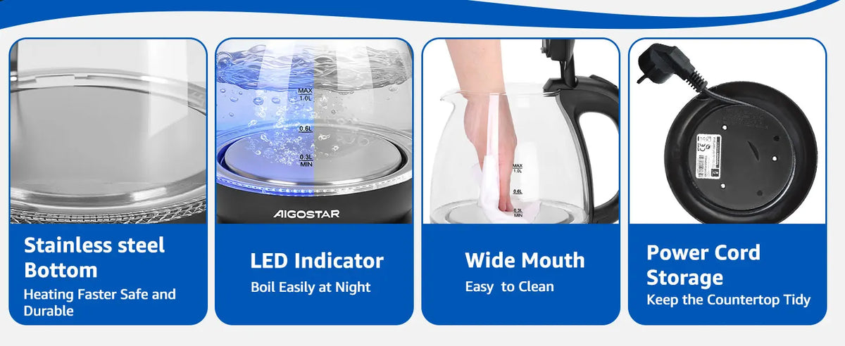 Glas-Wasserkocher 1 Liter mit LED