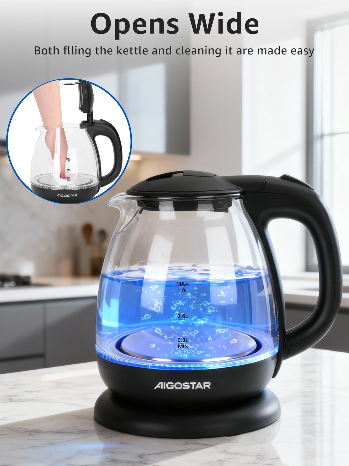 Glas-Wasserkocher 1 Liter mit LED