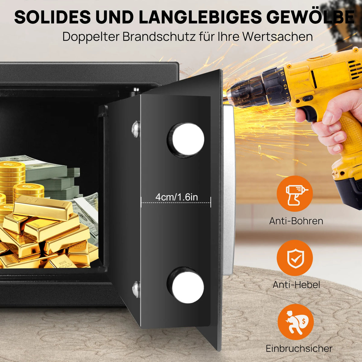 Möbeltresor mit Zahlencode und Notschlüssel