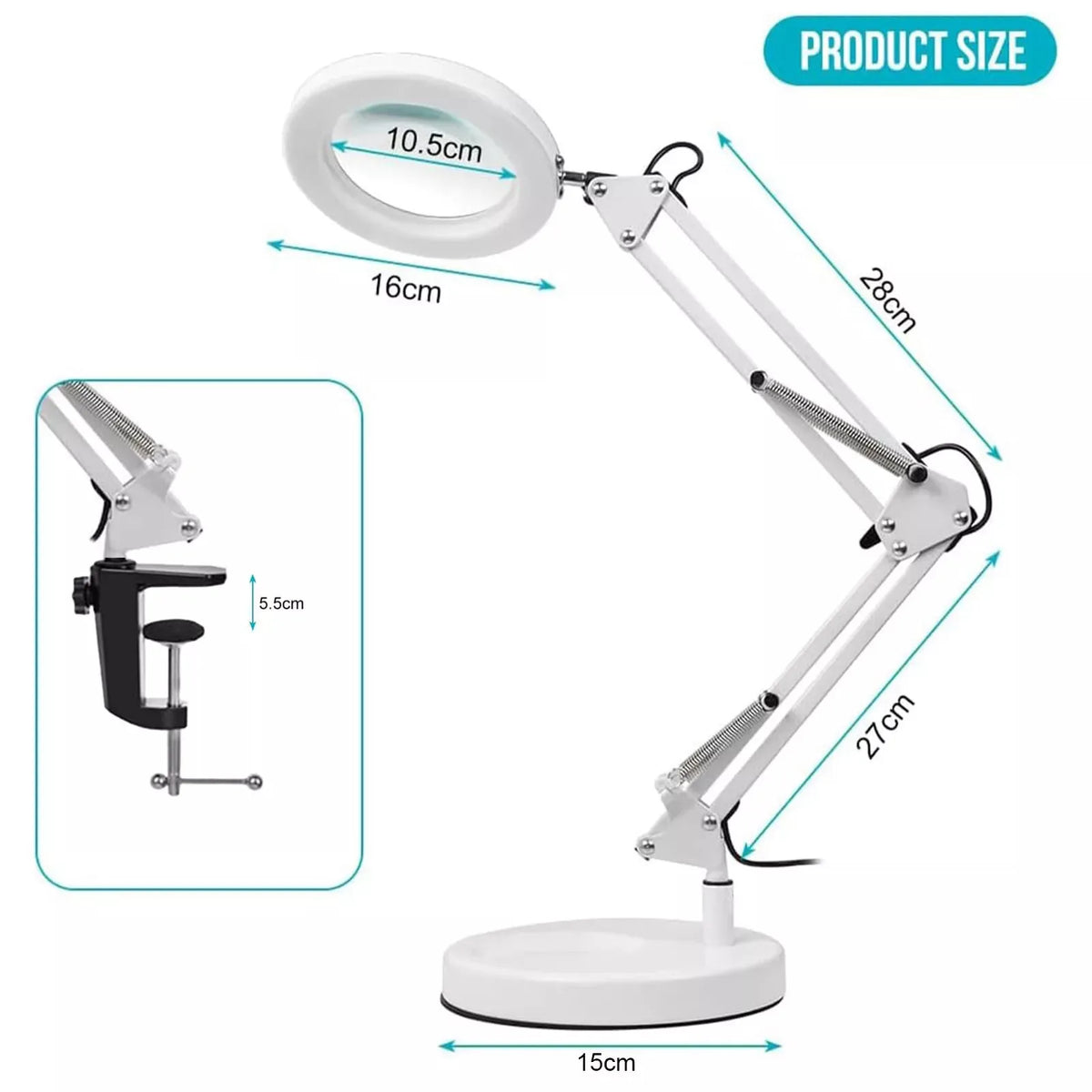 LED-Lupenlampe mit Ständer und Klemme