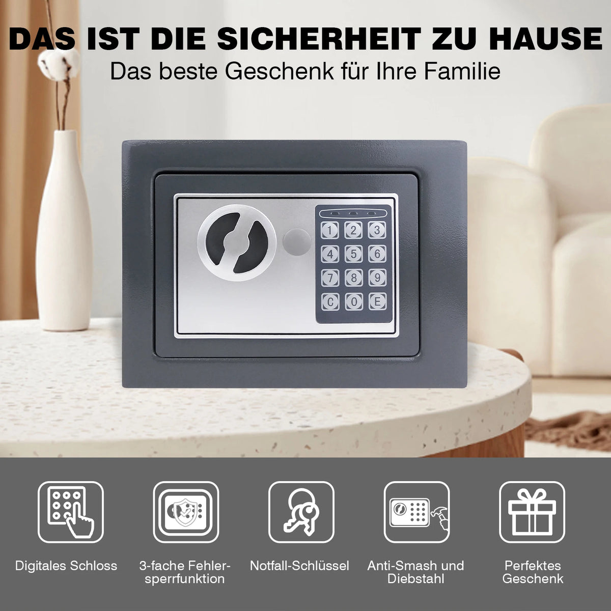 Möbeltresor mit Zahlencode und Notschlüssel