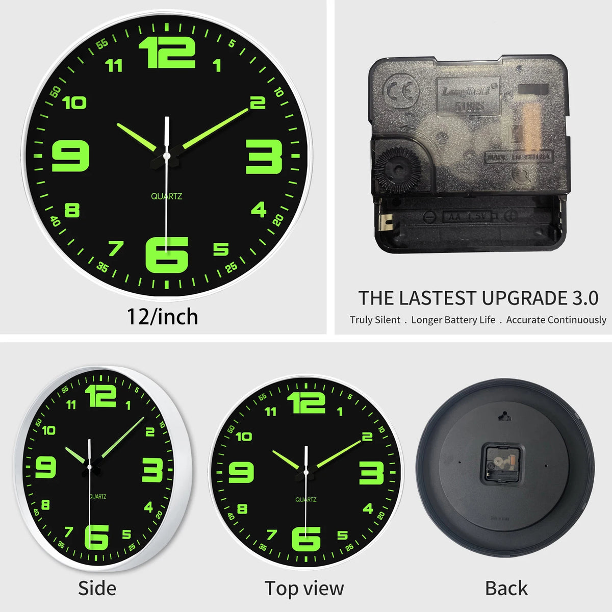 Wanduhr lautlos mit Leuchtziffern