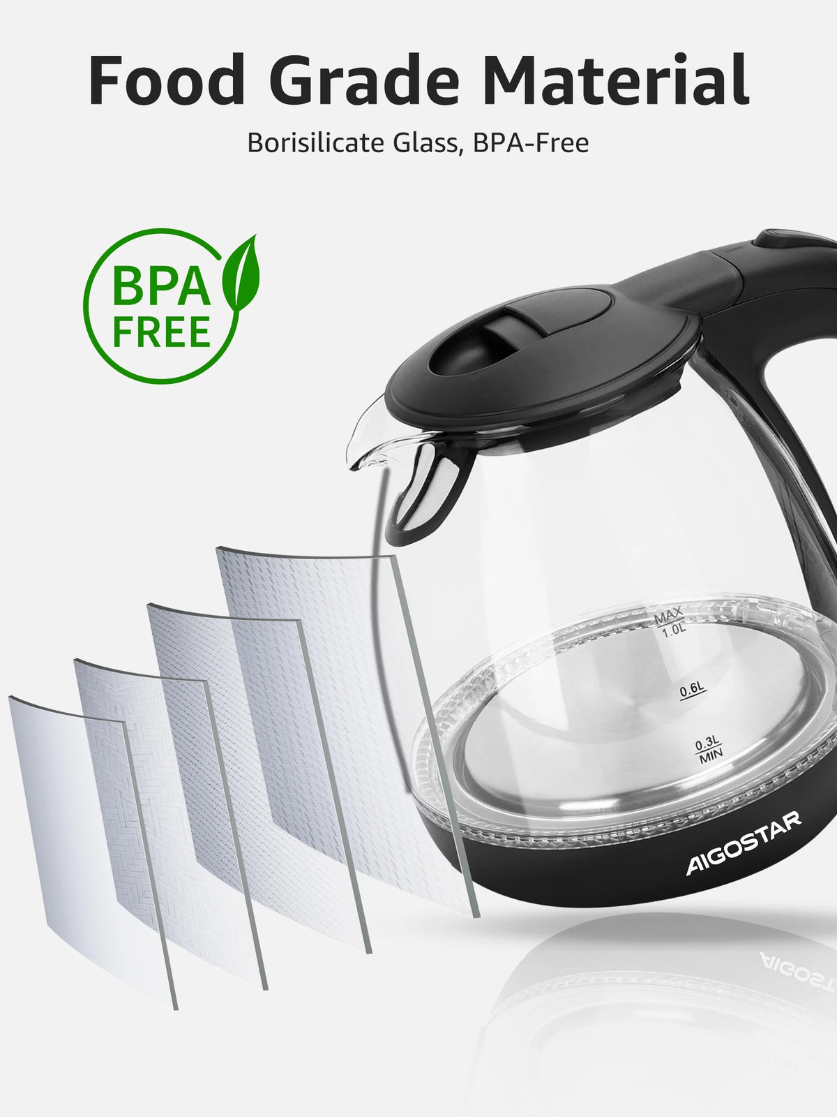 Glas-Wasserkocher 1 Liter mit LED