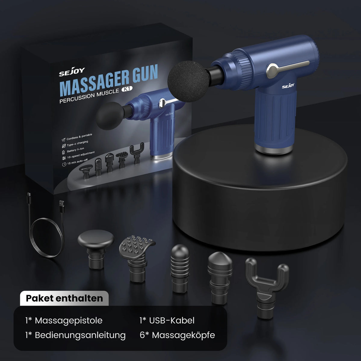 Massagepistole mit 6 Aufsätzen
