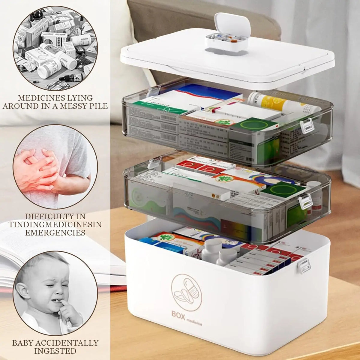Medikamentenbox mit 3 Ebenen und Griff